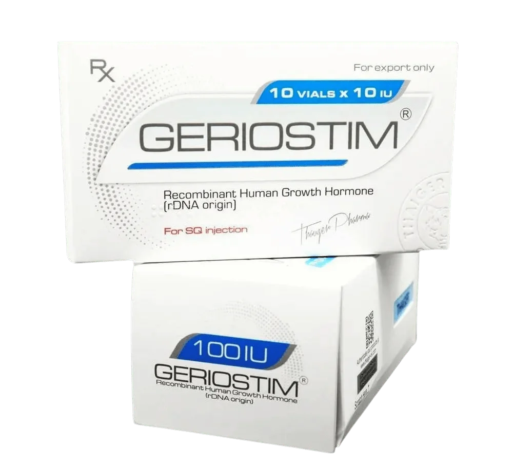 Geriostim HGH 100 IU recombinant growth hormone vials Thaiger packaging Australia